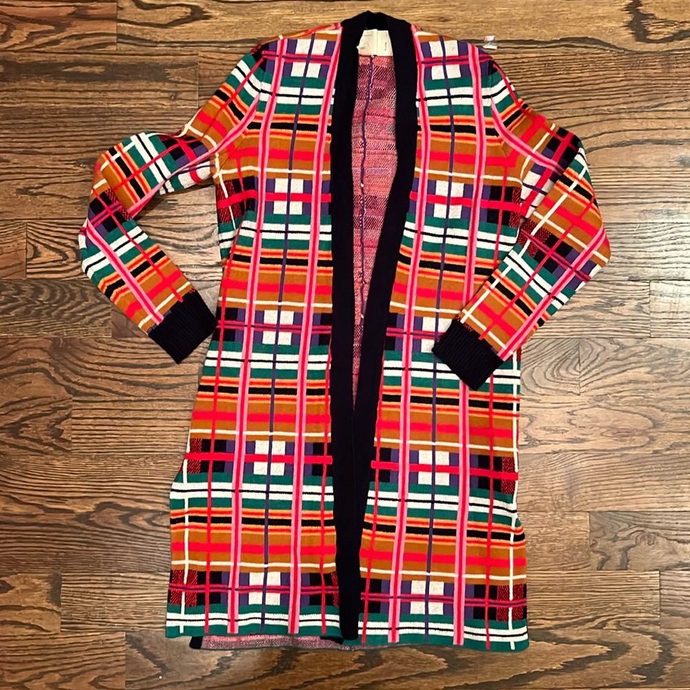 Adorable Anthropologie sweater size XS. Split sides. Bright Christmas cardigan. - Picture 2 of 4